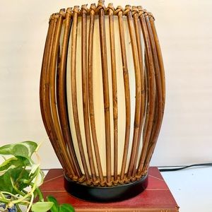 Vintage Burman Bamboo Boho Bohemian 3 Way Touch Base Lamp Works